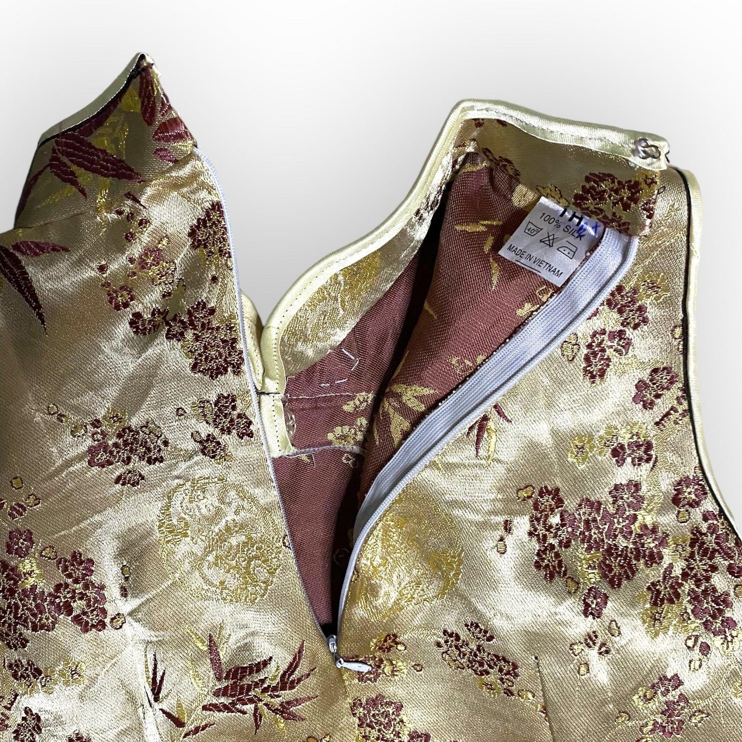 Silk Maxi Dress Vintage Gown Gold Vietnam (S) - Fashion Aftermath