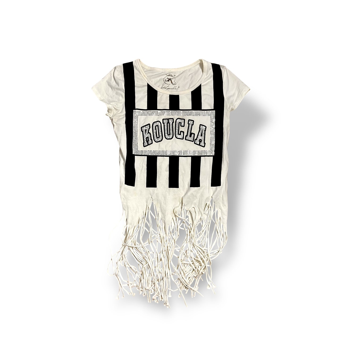 Y2K T-shirt Rhinestone Striped Fringes (S)