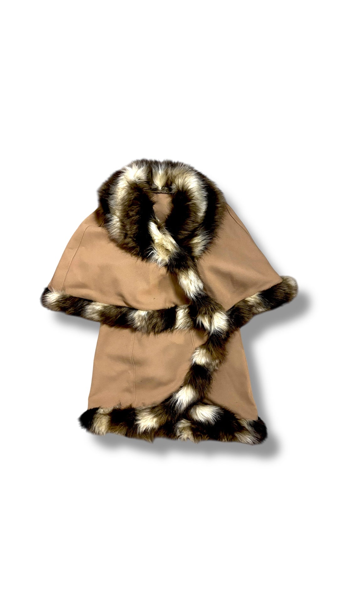 Beige Vintage ponchos Vest Jacket Fur imitation (S-L)