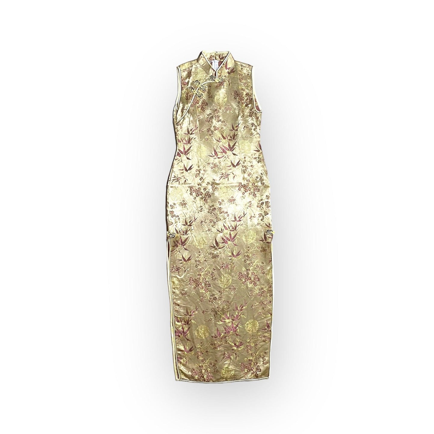 Silk Maxi Dress Vintage Gown Gold Vietnam (S) - Fashion Aftermath
