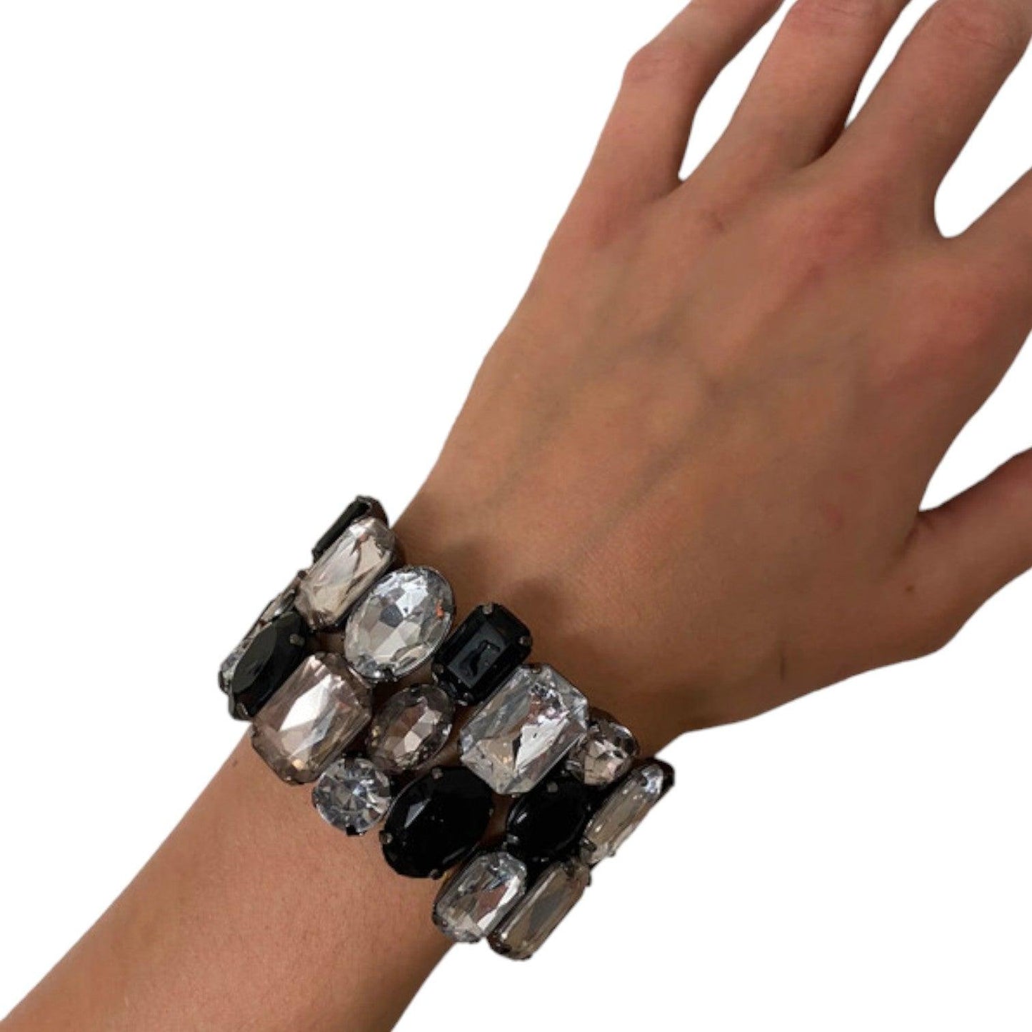 Vintage Bracelet Silver Black Gem Stones - Fashion Aftermath