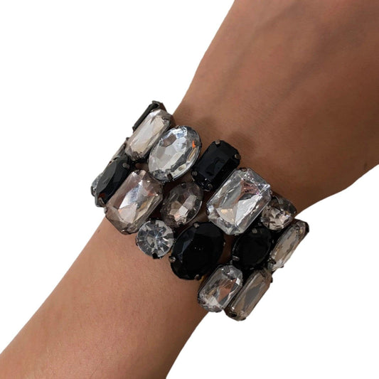 Vintage Bracelet Silver Black Gem Stones - Fashion Aftermath