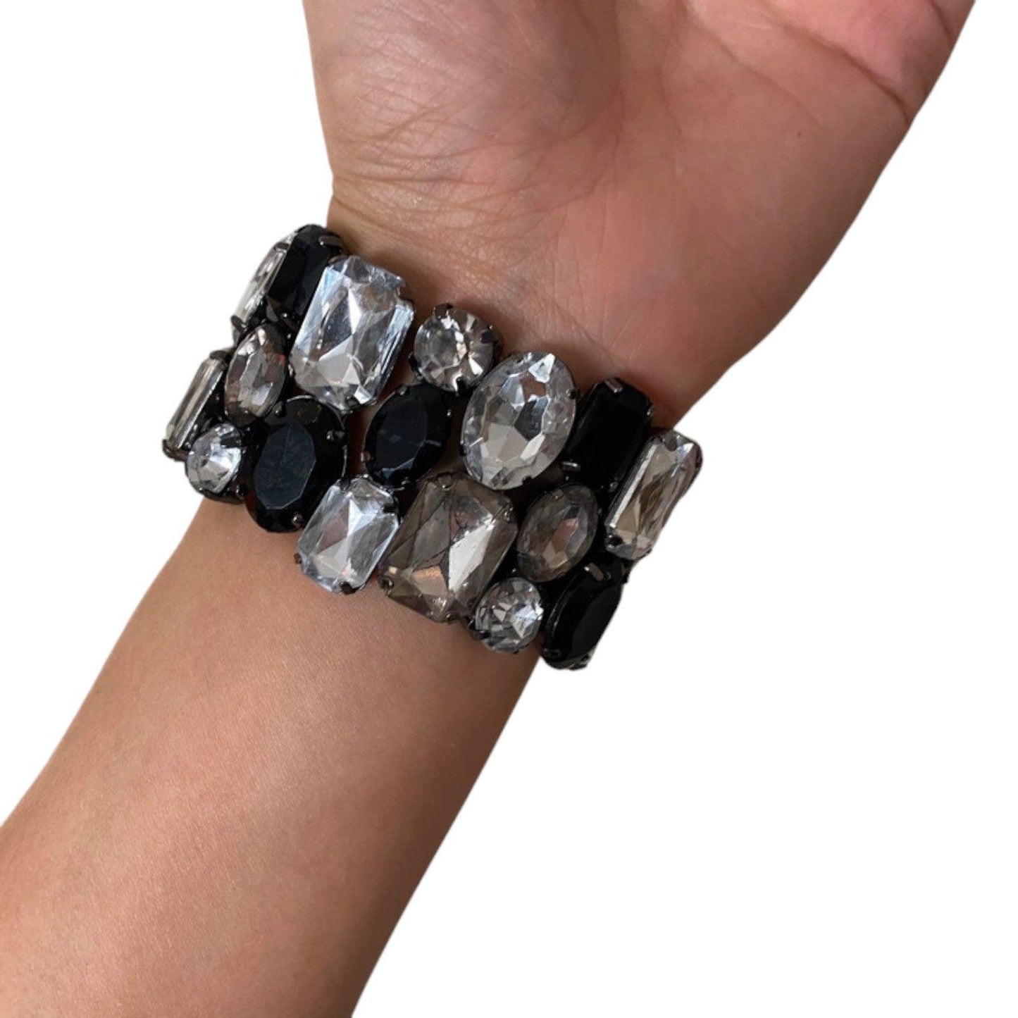Vintage Bracelet Silver Black Gem Stones - Fashion Aftermath