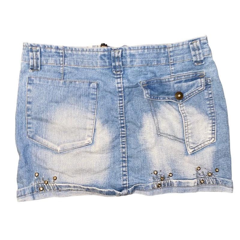 Y2K Jeans Mini Skirt Gemstones (XS) - Fashion Aftermath