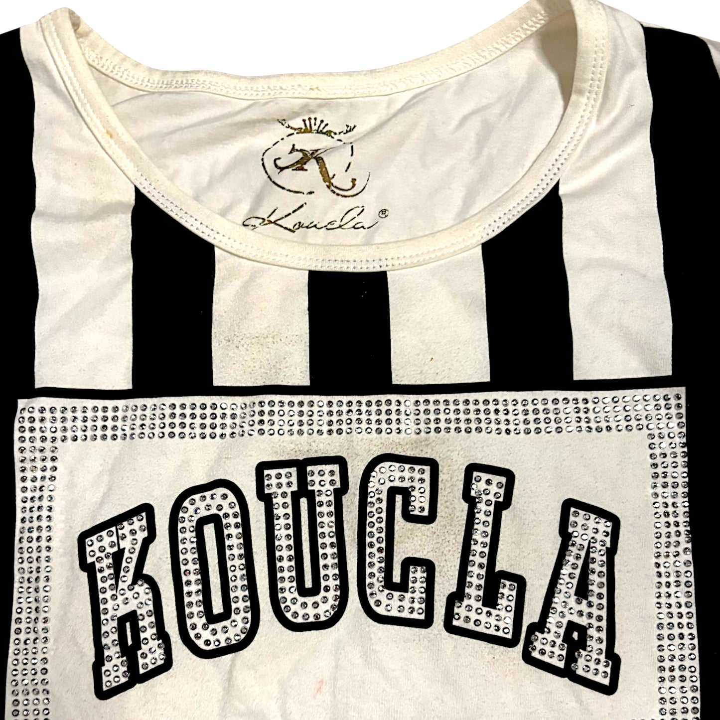 Y2K T-shirt Rhinestone Striped Fringes (S)