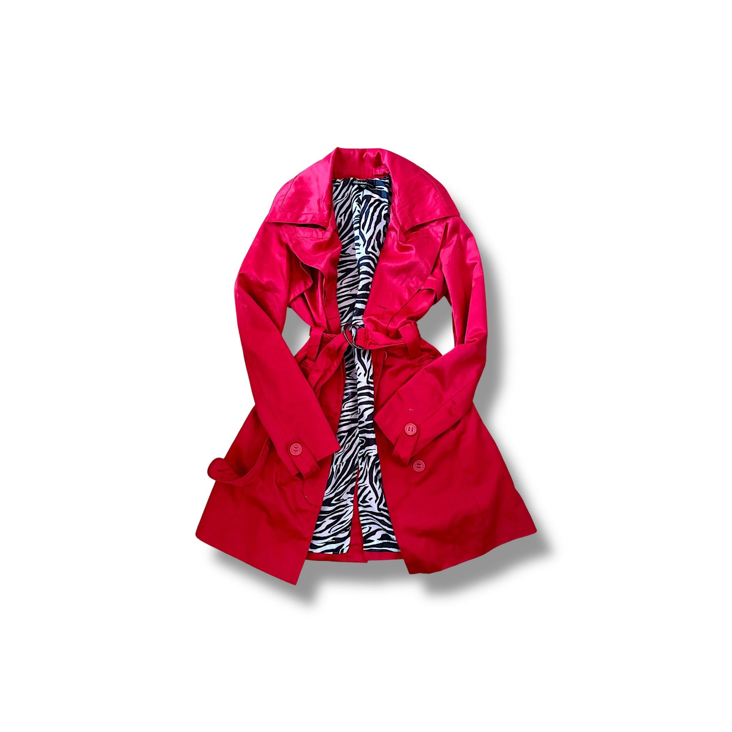 Y2K Trench Coat Zebra Accents Signal Red (S)