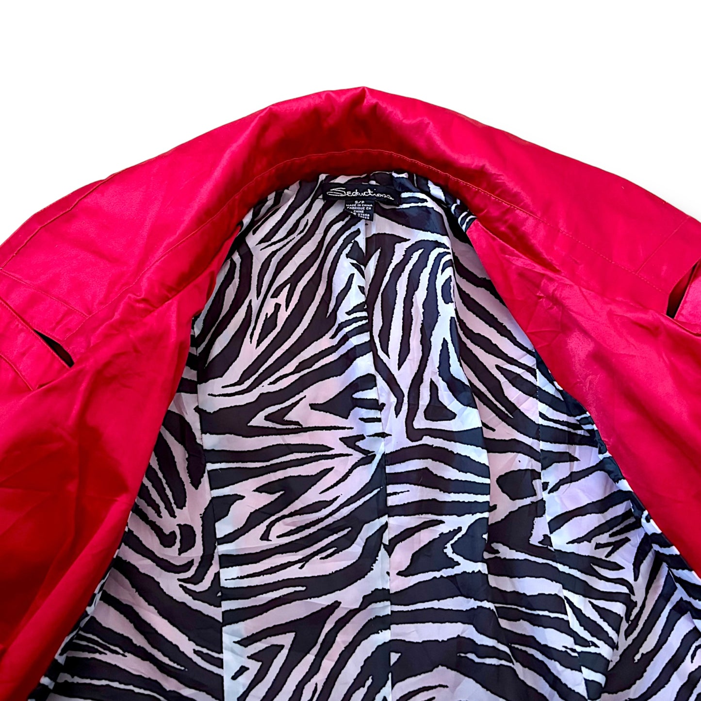 Y2K Trench Coat Zebra Accents Signal Red (S)