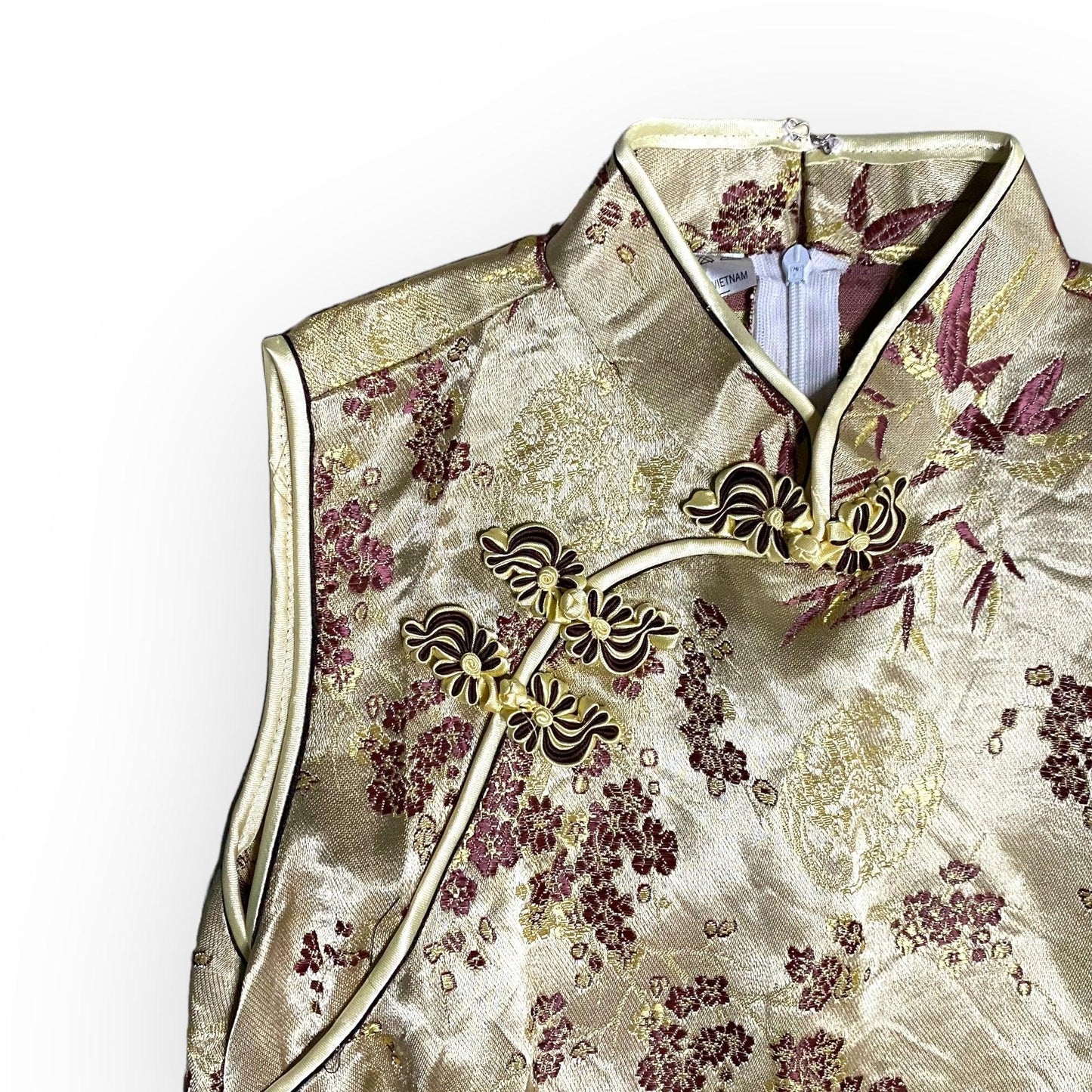Silk Maxi Dress Vintage Gown Gold Vietnam (S) - Fashion Aftermath