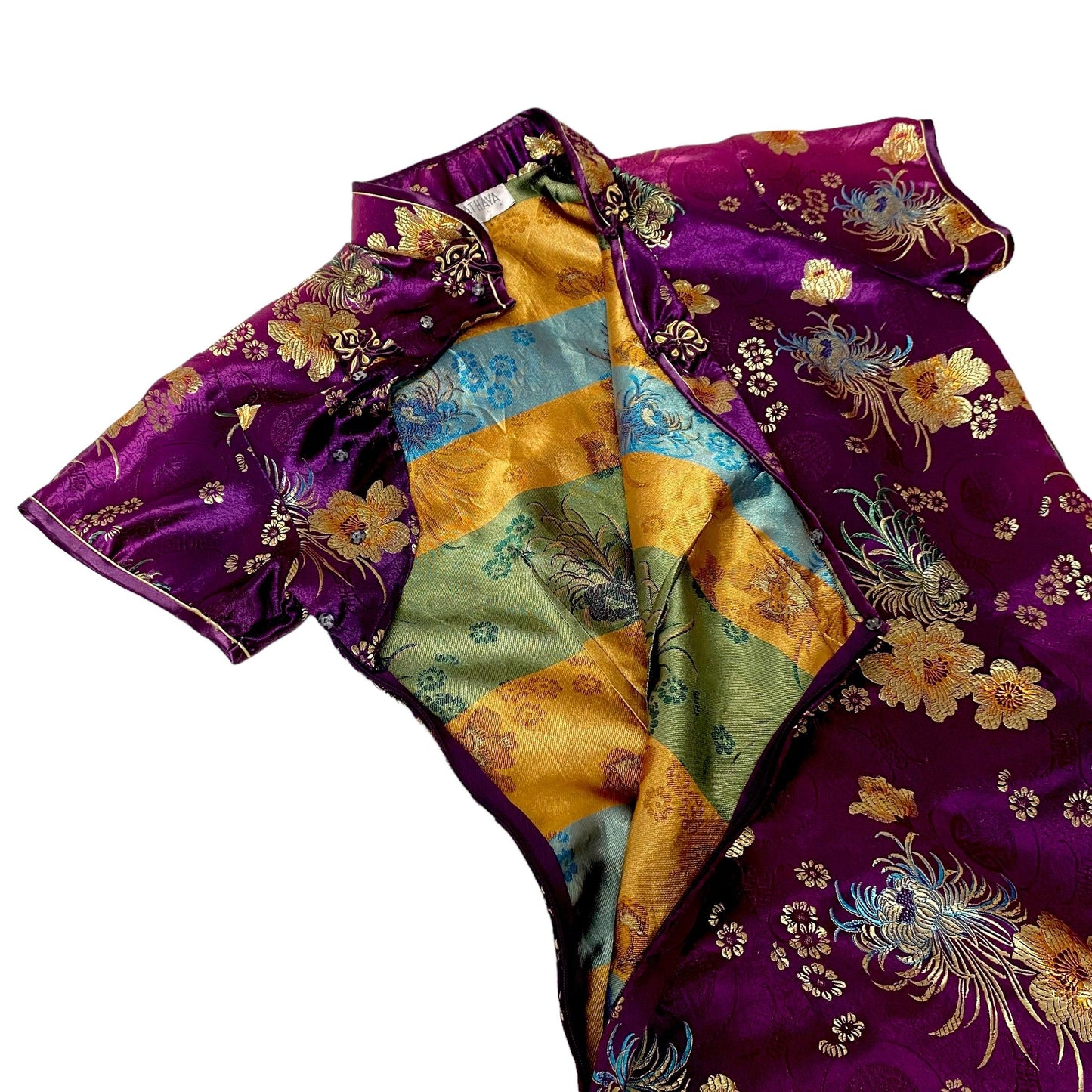 Silk Mini Dress Chinese Traditional Style Vintage (M) - Fashion Aftermath