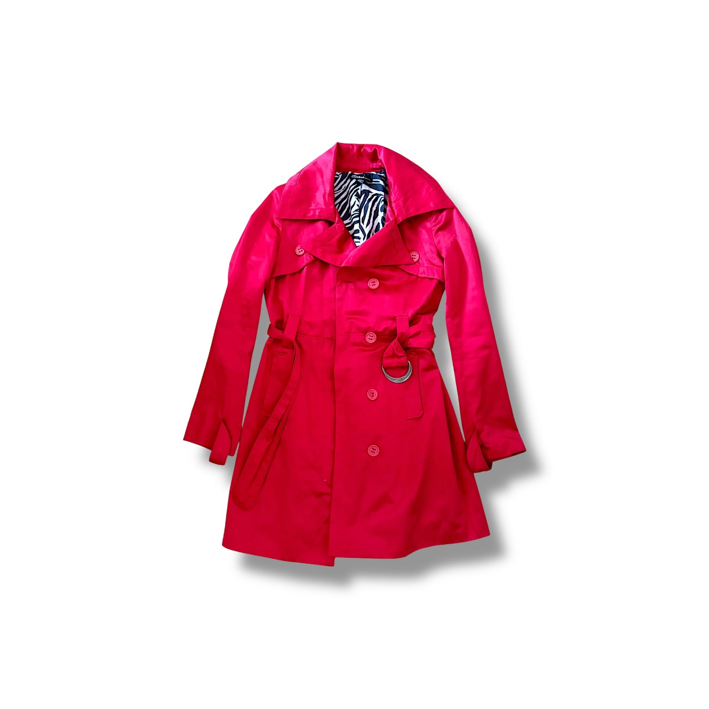 Y2K Trench Coat Zebra Accents Signal Red (S)