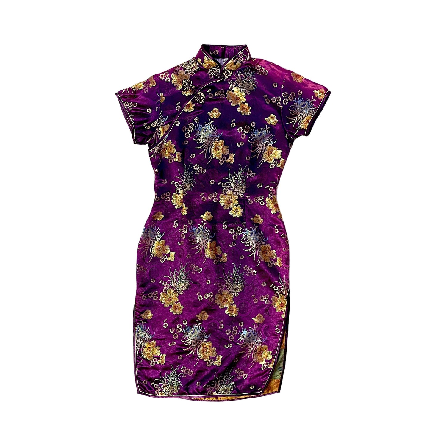 Silk Mini Dress Chinese Traditional Style Vintage (M) - Fashion Aftermath