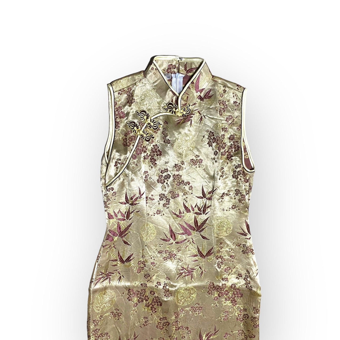Silk Maxi Dress Vintage Gown Gold Vietnam (S) - Fashion Aftermath