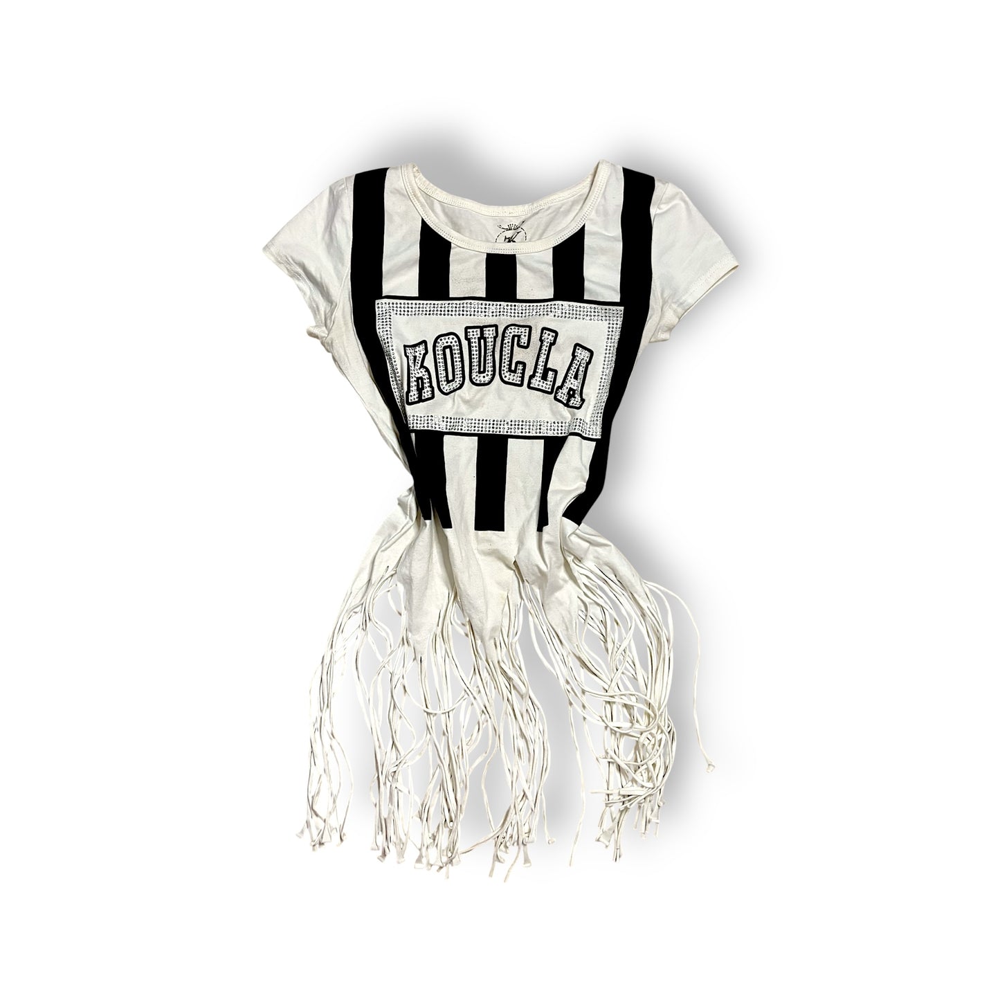 Y2K T-shirt Rhinestone Striped Fringes (S)