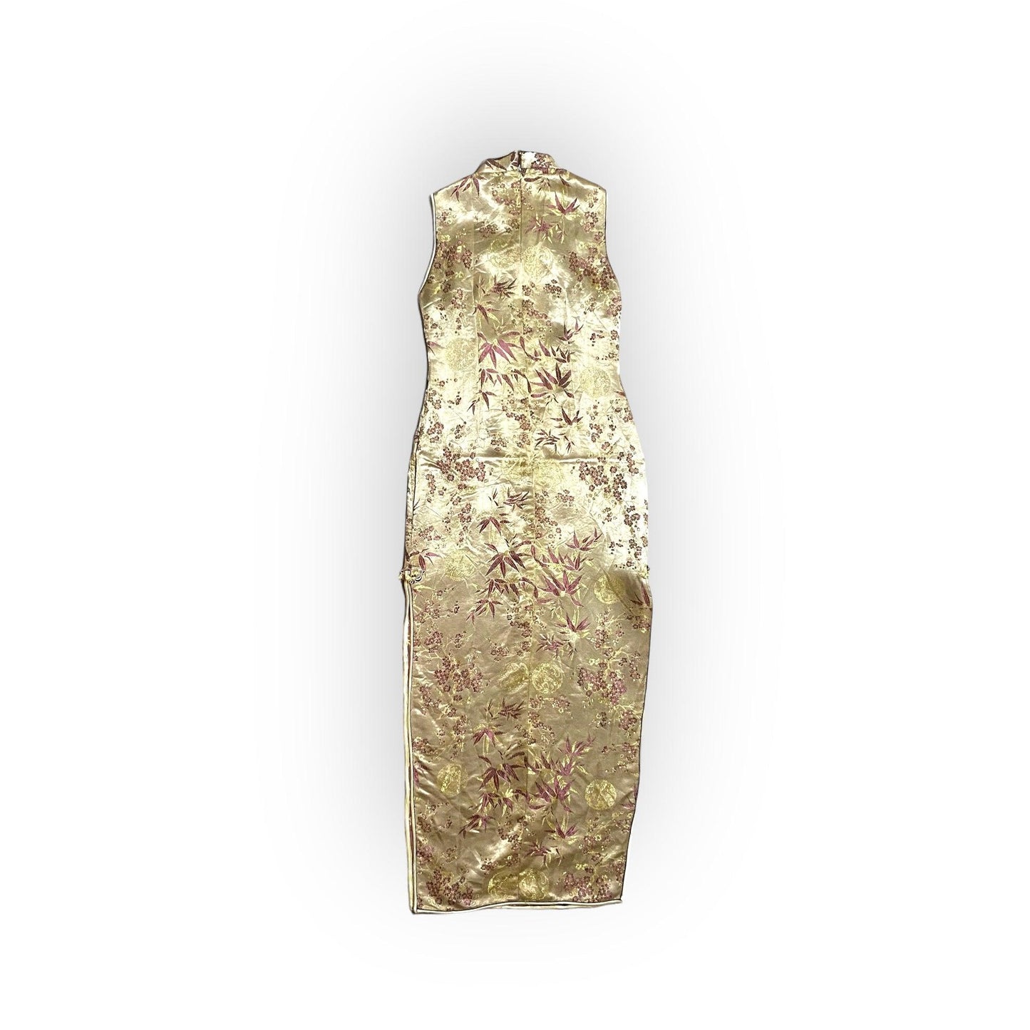 Silk Maxi Dress Vintage Gown Gold Vietnam (S) - Fashion Aftermath