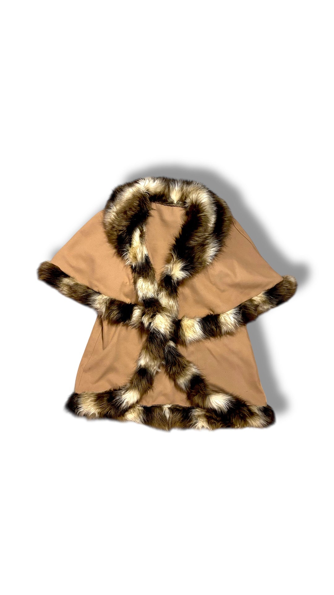 Beige Vintage ponchos Vest Jacket Fur imitation (S-L)