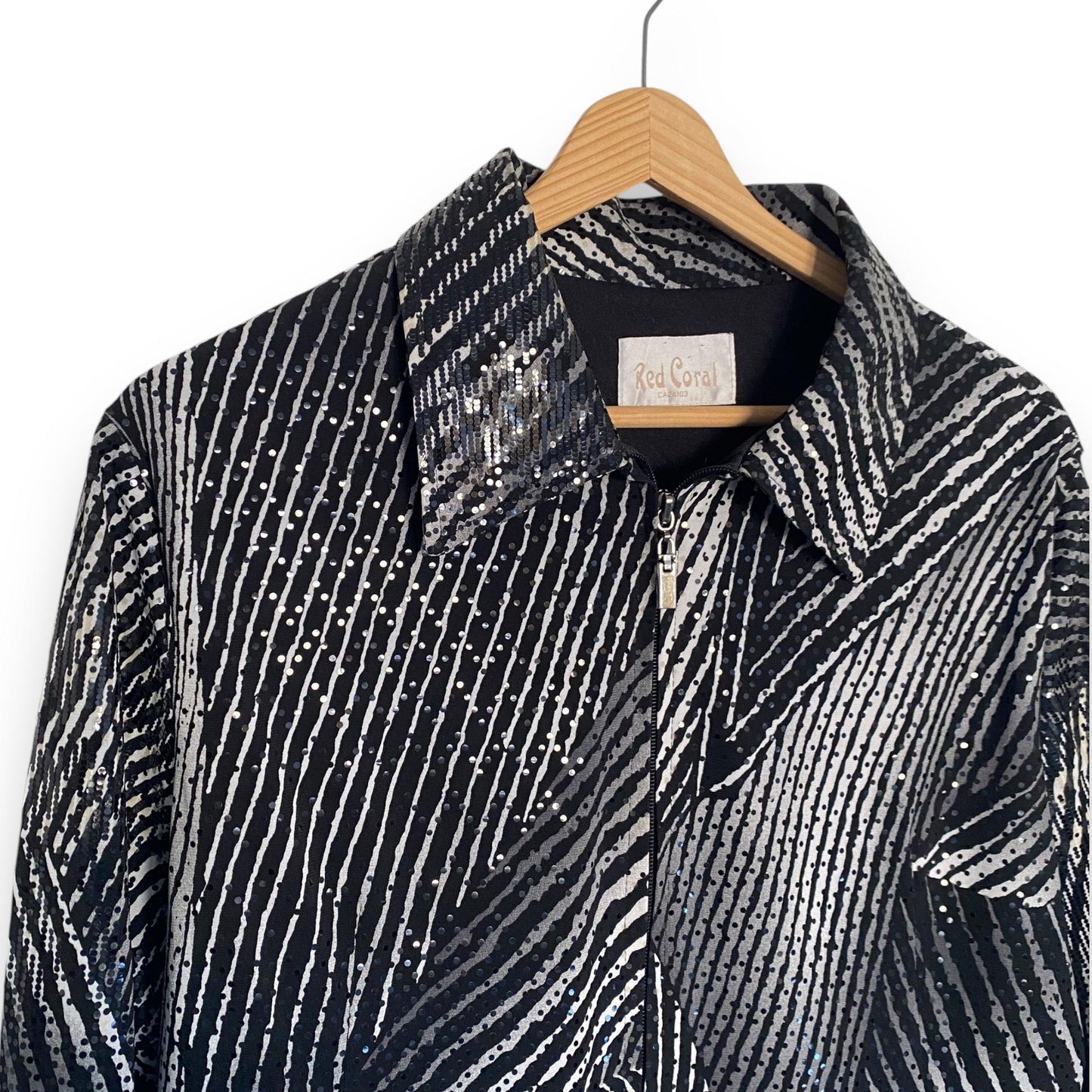 Vintage 90s Sequin Statement Jacket Zebra Look (M) - Fashion Aftermath