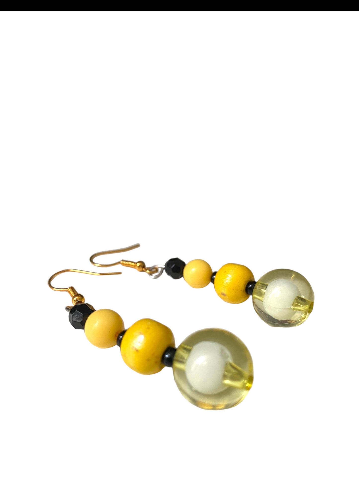 Vintage Earrings Yellow Beads Costume Jewelry Handmade