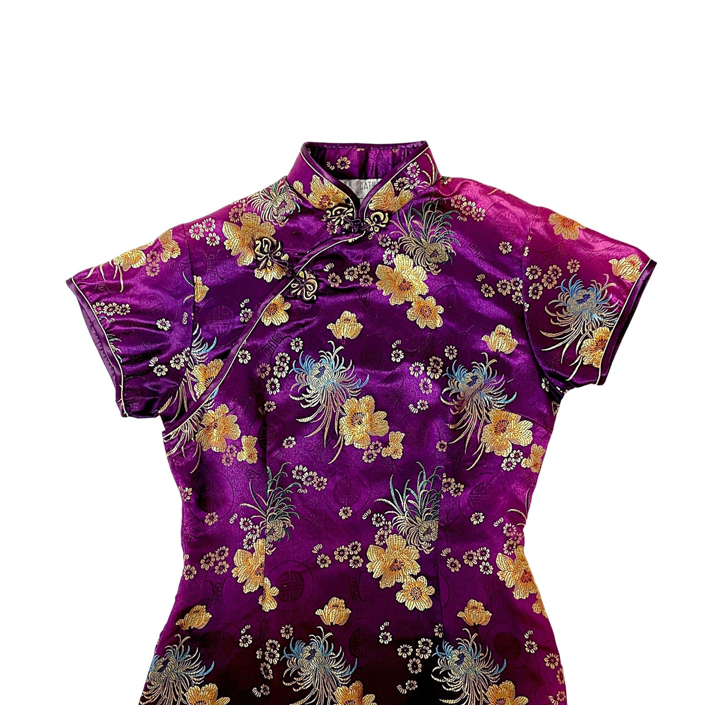 Silk Mini Dress Chinese Traditional Style Vintage (M) - Fashion Aftermath