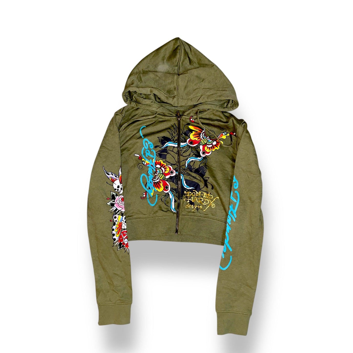 Ed Hardy Tracksuit Set Pants + Sweatshirt Y2K Olive (M) - Fashion Aftermath