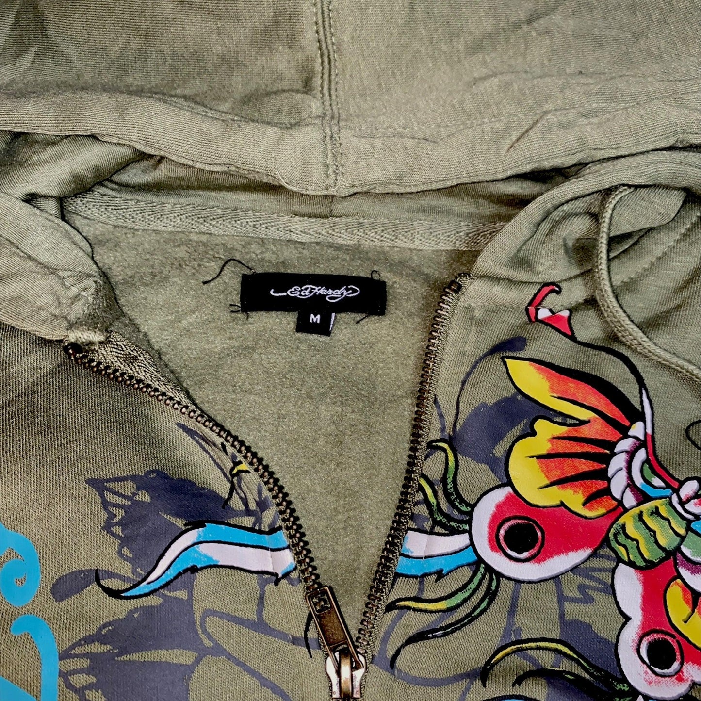Ed Hardy Tracksuit Set Pants + Sweatshirt Y2K Olive (M) - Fashion Aftermath