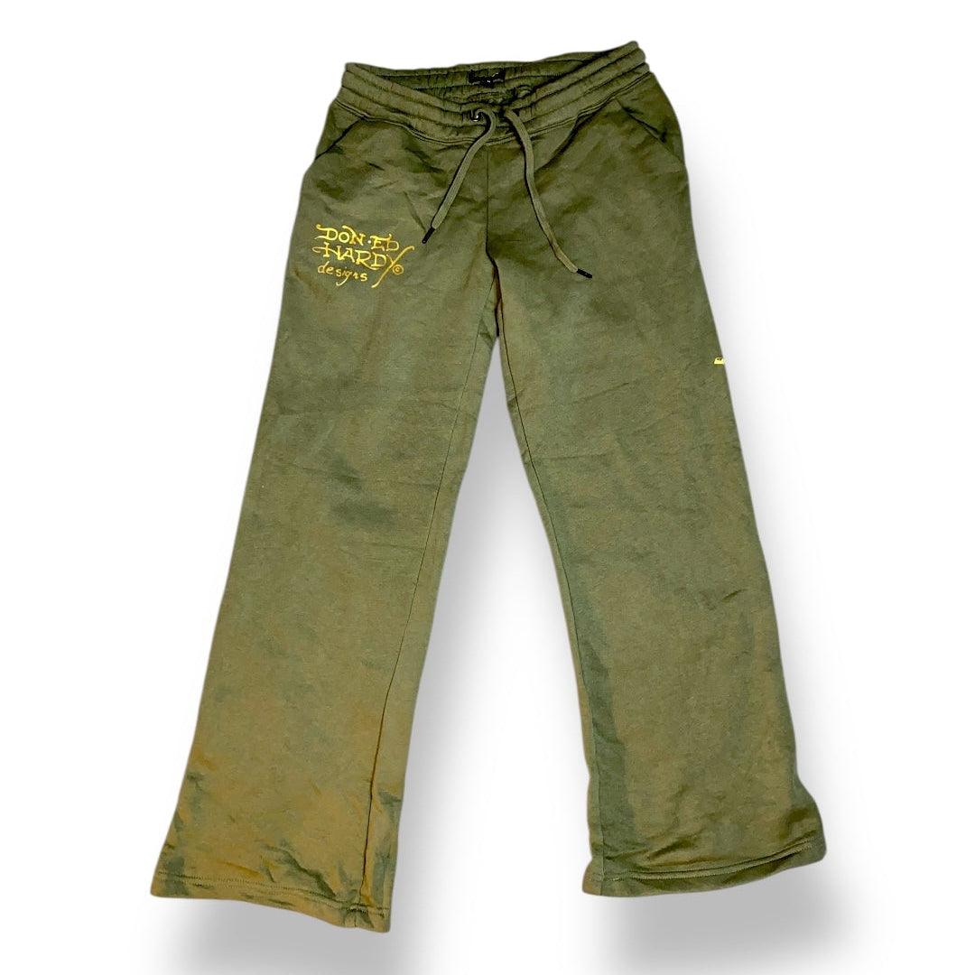 Ed Hardy Tracksuit Set Pants + Sweatshirt Y2K Olive (M) - Fashion Aftermath