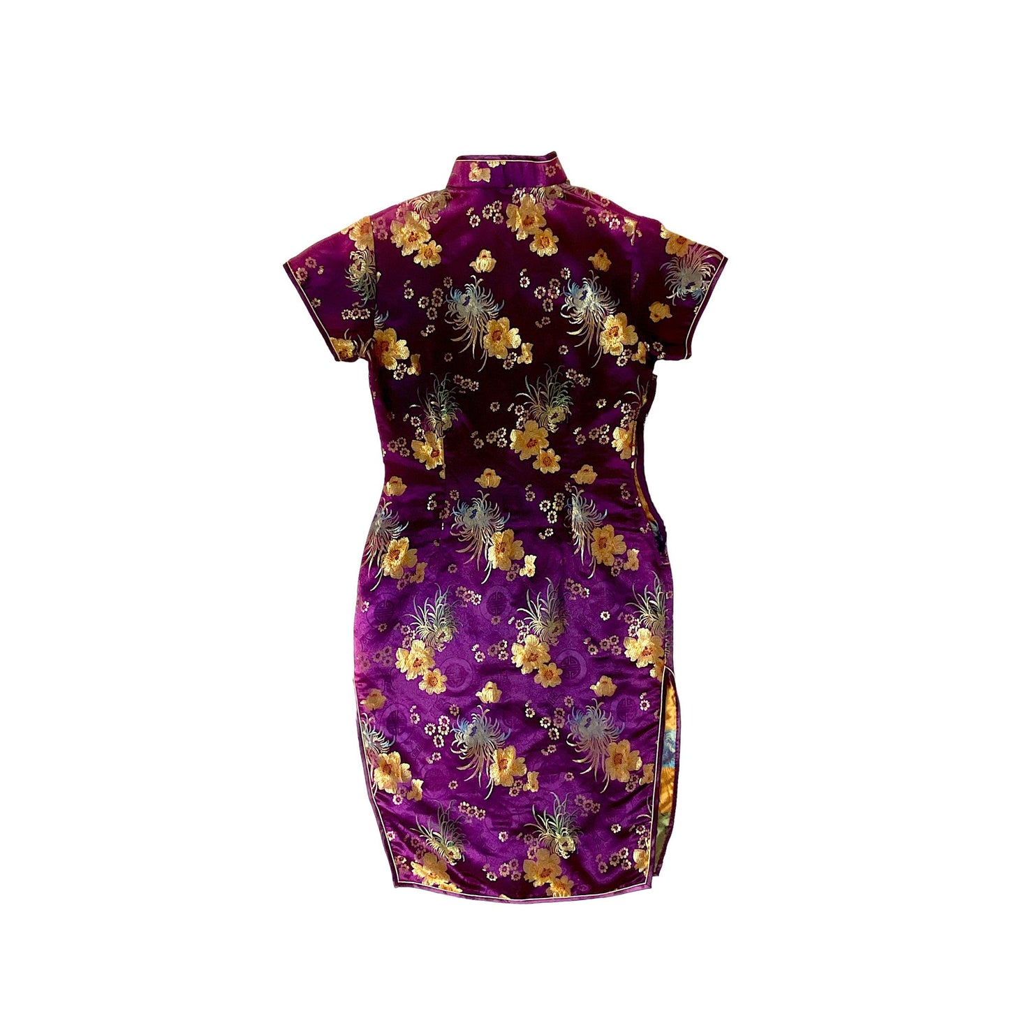 Silk Mini Dress Chinese Traditional Style Vintage (M) - Fashion Aftermath