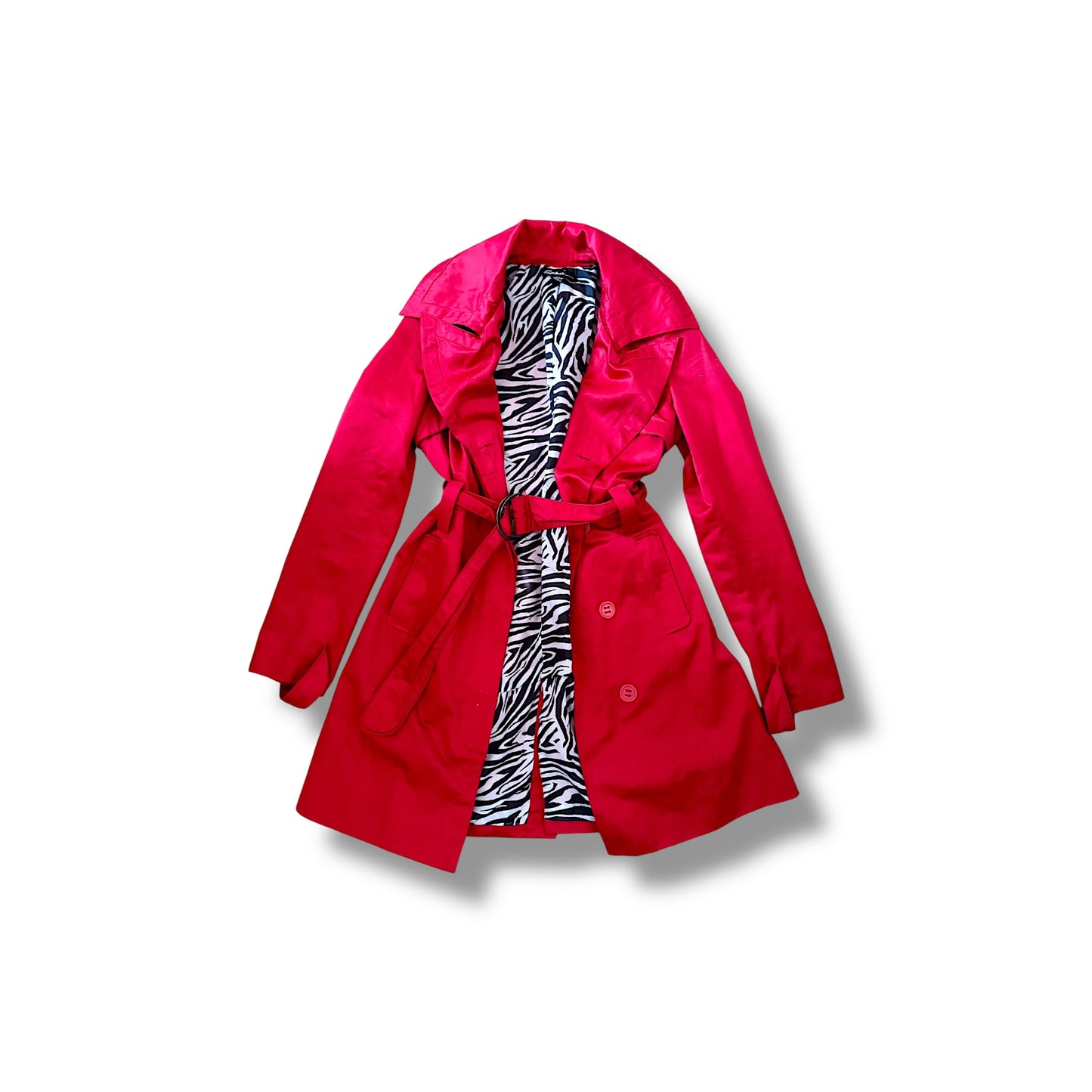 Y2K Trench Coat Zebra Accents Signal Red (S)