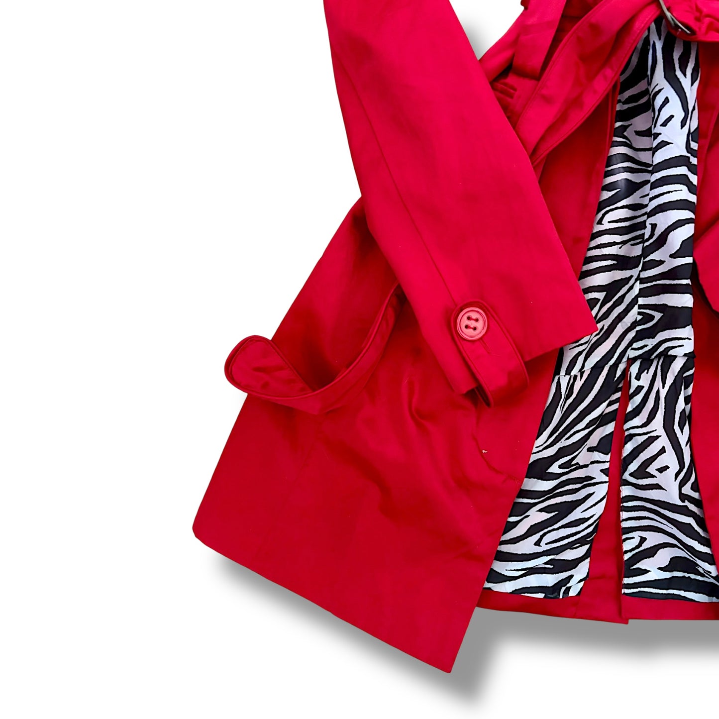 Y2K Trench Coat Zebra Accents Signal Red (S)