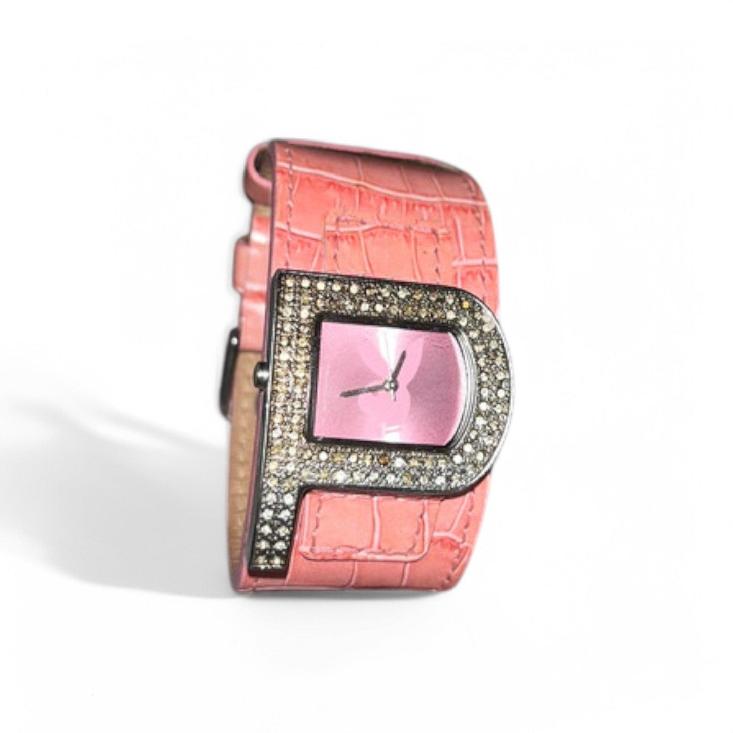 Y2K Playboy Watch Croco Look Crystals Pink - Fashion Aftermath