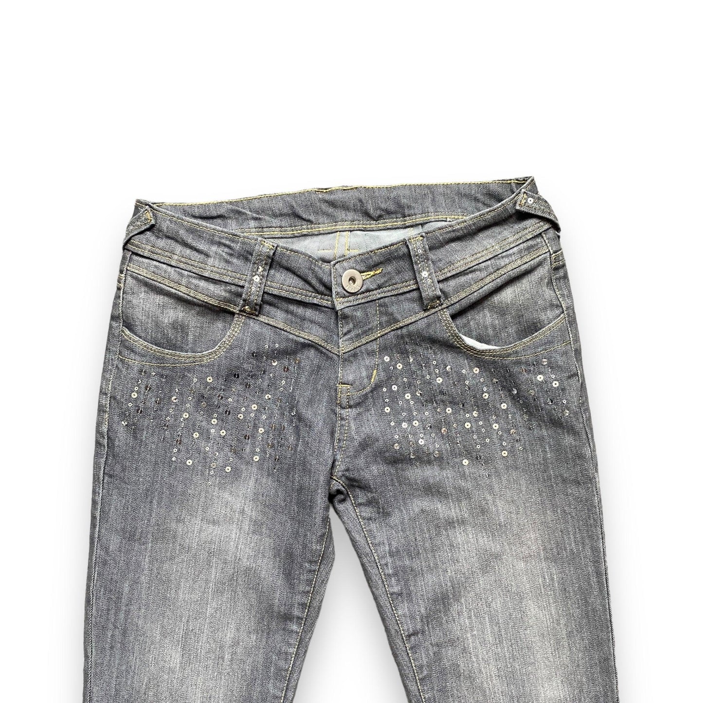 Y2K Jeans Low Rise Straight Leg Sequin (S) - Fashion Aftermath