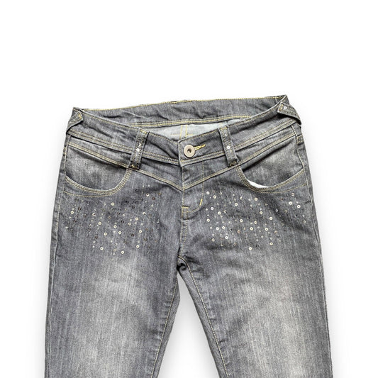 Y2K Jeans Low Rise Straight Leg Sequin (S) - Fashion Aftermath