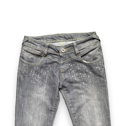 Y2K Jeans Low Rise Straight Leg Sequin (S) - Fashion Aftermath