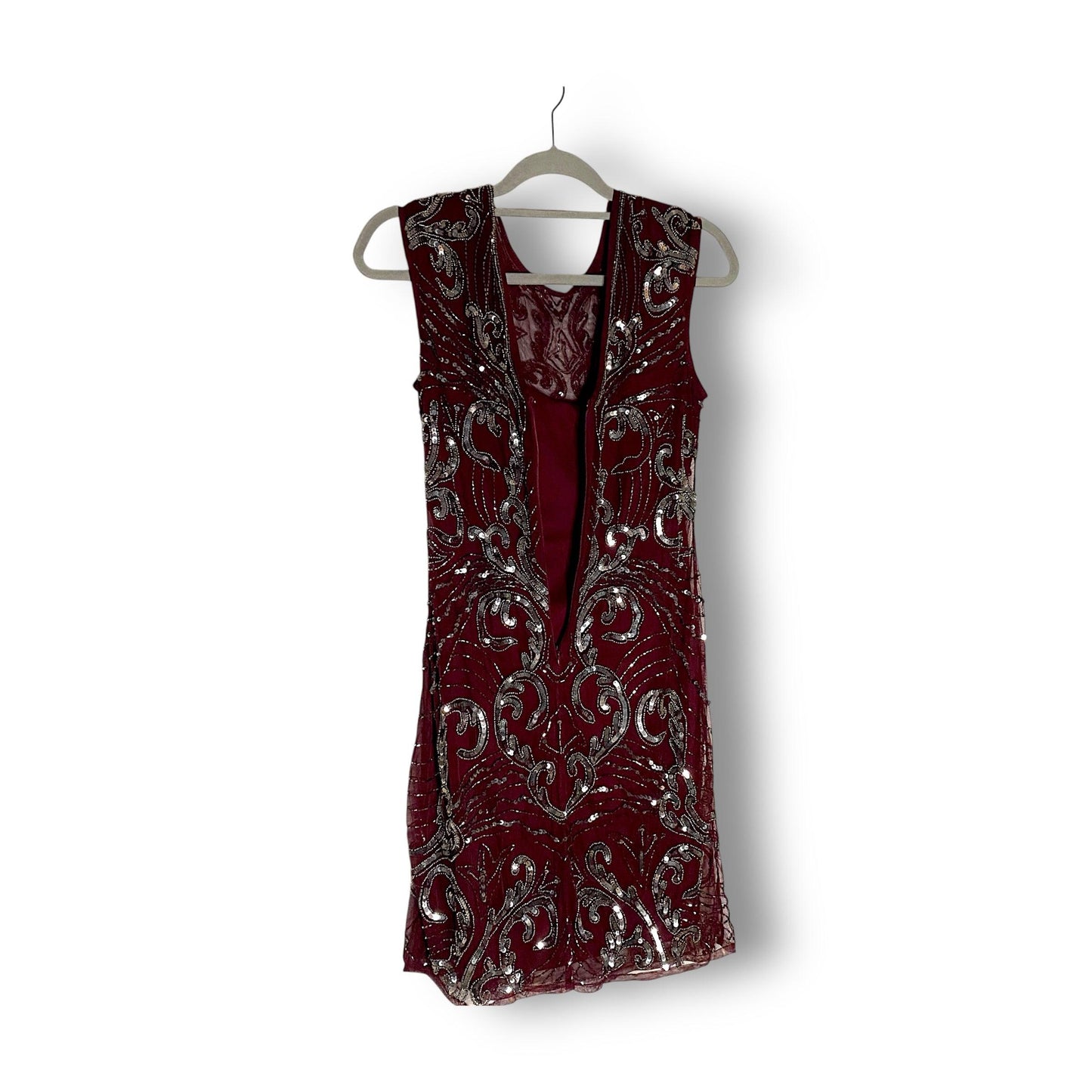 Y2K Dress Midi A-Line Sequin Burgundy (L) - Fashion Aftermath