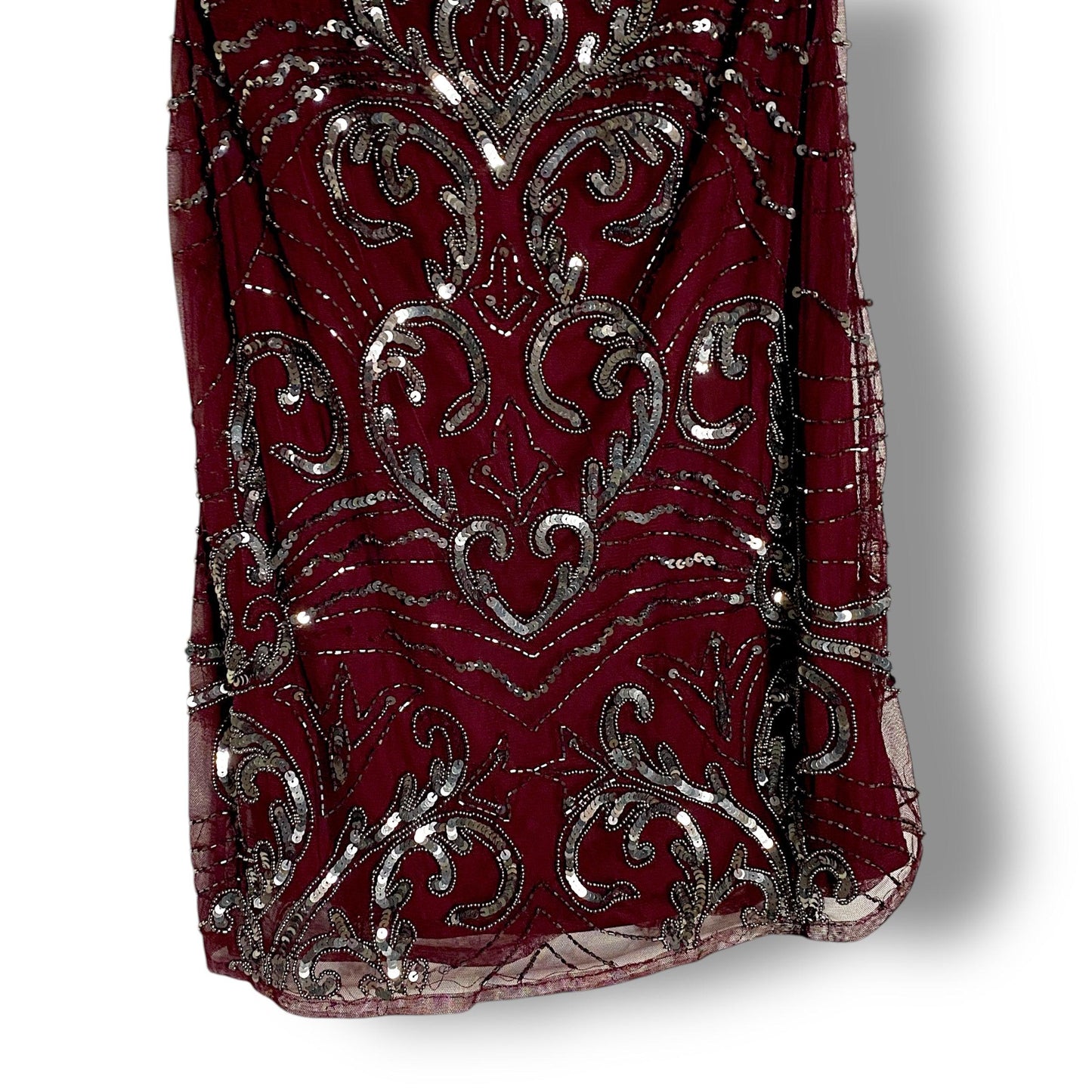 Y2K Dress Midi A-Line Sequin Burgundy (L) - Fashion Aftermath