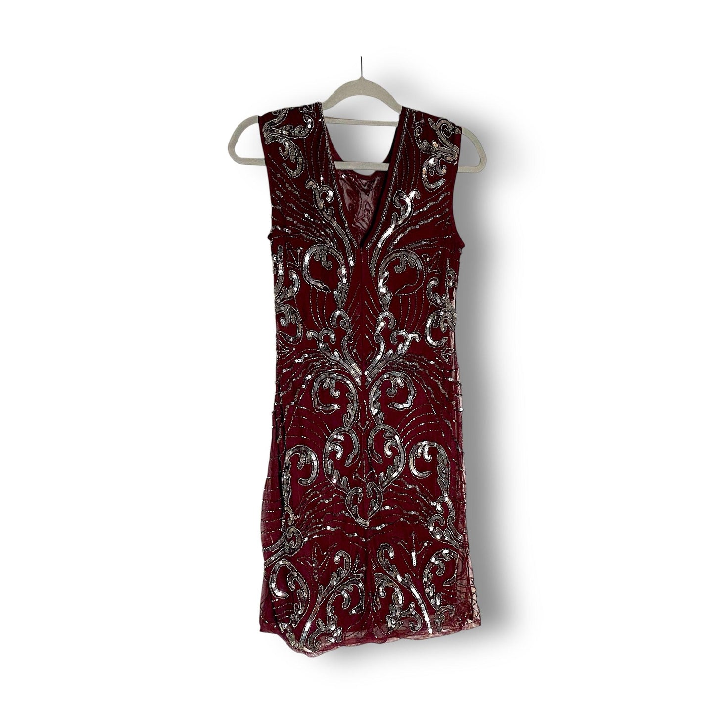 Y2K Dress Midi A-Line Sequin Burgundy (L) - Fashion Aftermath