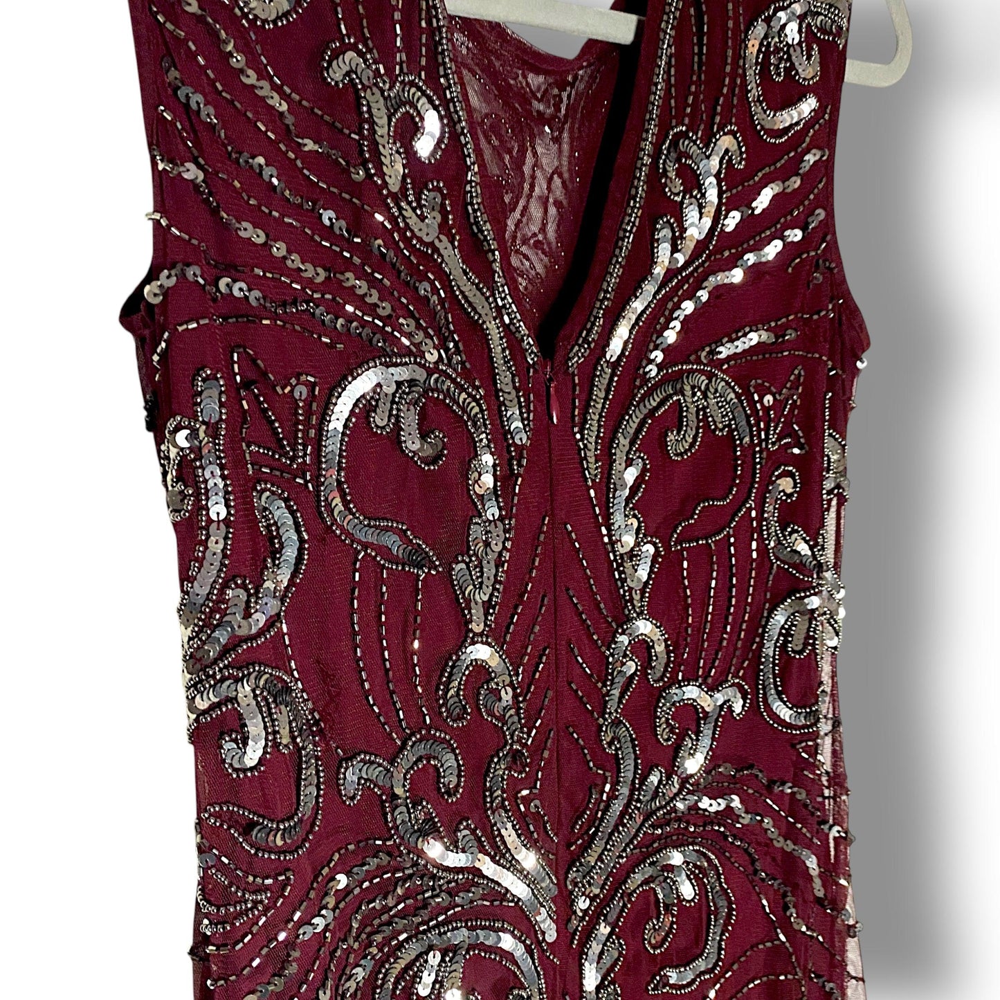 Y2K Dress Midi A-Line Sequin Burgundy (L) - Fashion Aftermath