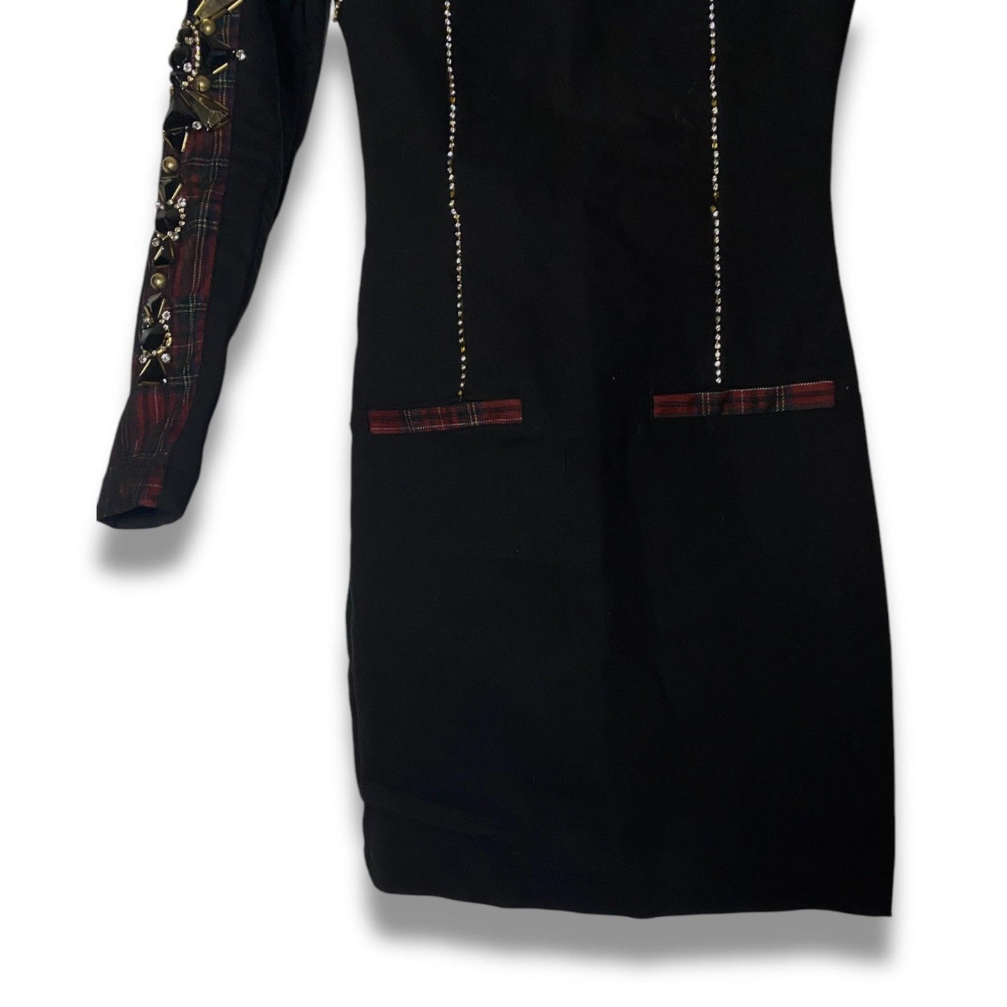 Vintage Mini Dress Bodycon Embellished Sleeves (XS) - Fashion Aftermath