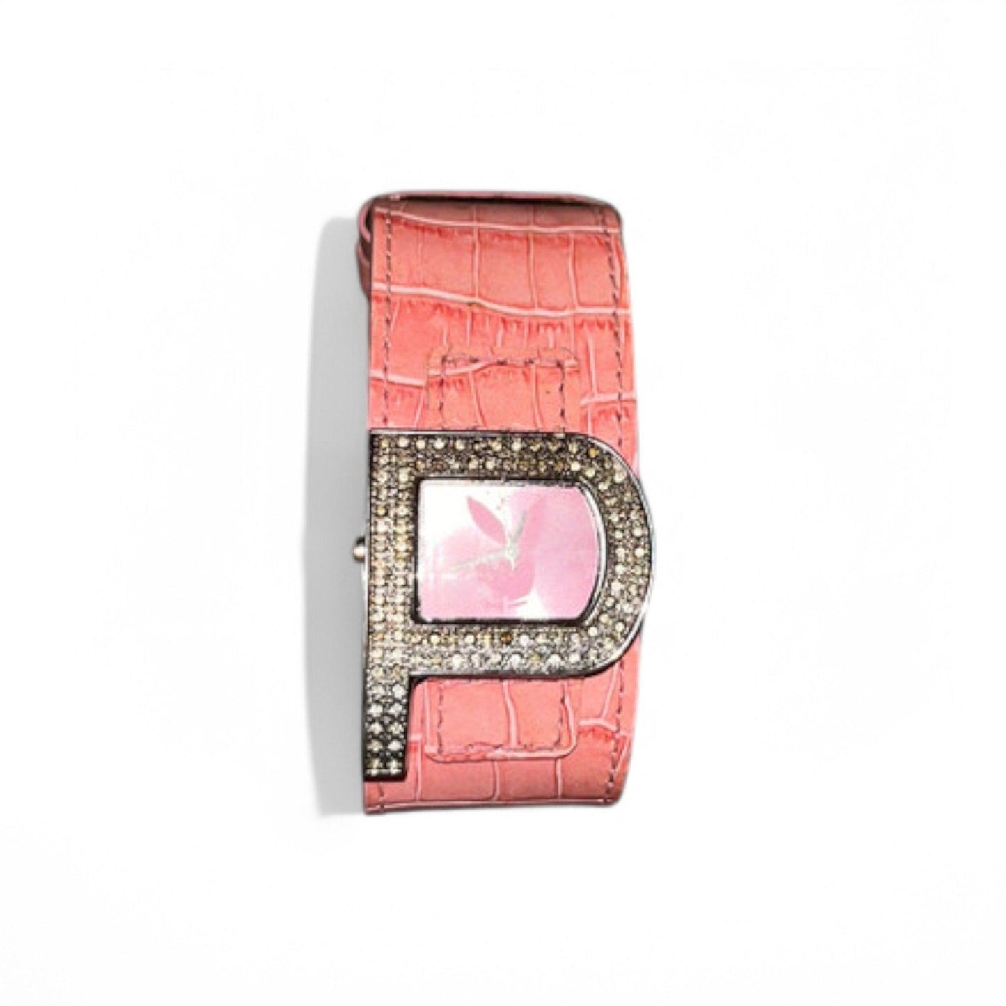 Y2K Playboy Watch Croco Look Crystals Pink - Fashion Aftermath