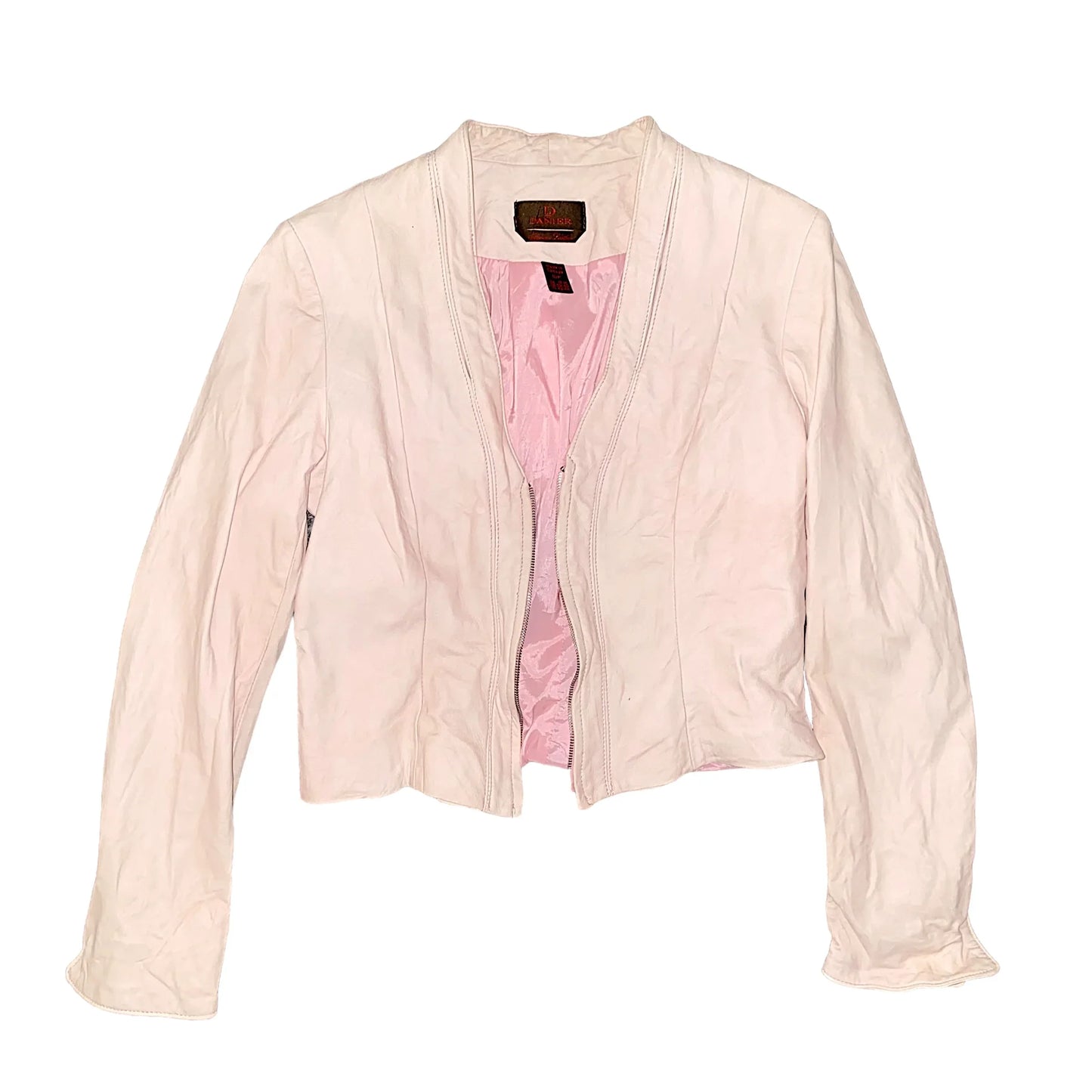 Leather Jacket Vintage Rose Pink Long Sleeve (M) - Fashion Aftermath
