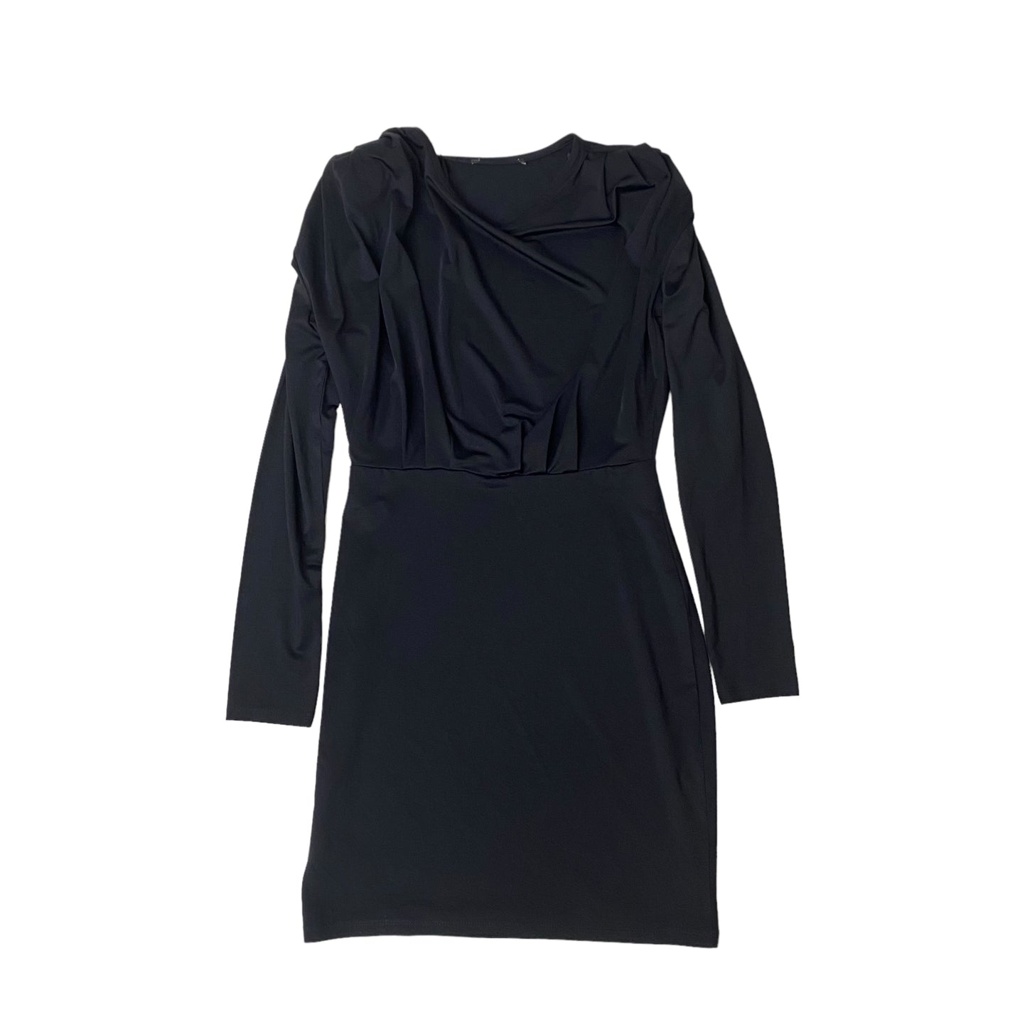 Shoulder Pad Black Dress Elastic Mini Long Sleeve Slimming Shape - Fashion Aftermath