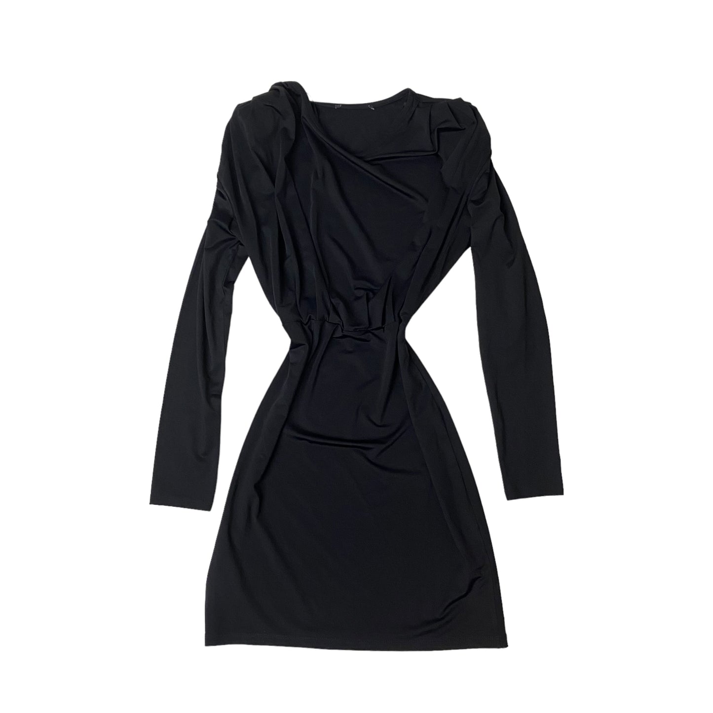 Shoulder Pad Black Dress Elastic Mini Long Sleeve Slimming Shape - Fashion Aftermath