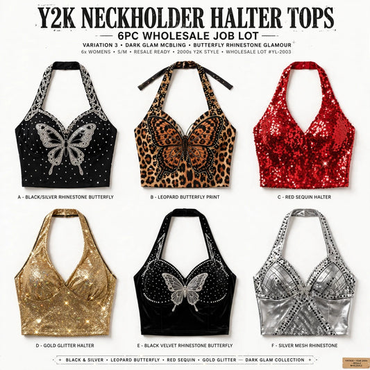 Vintage wholesale Neckholder Halter Tops womens butterfly rhinestone