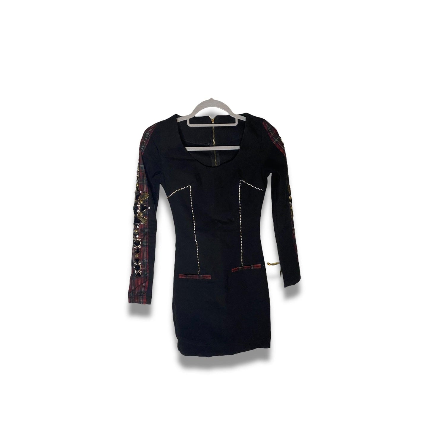 Vintage Mini Dress Bodycon Embellished Sleeves (XS) - Fashion Aftermath