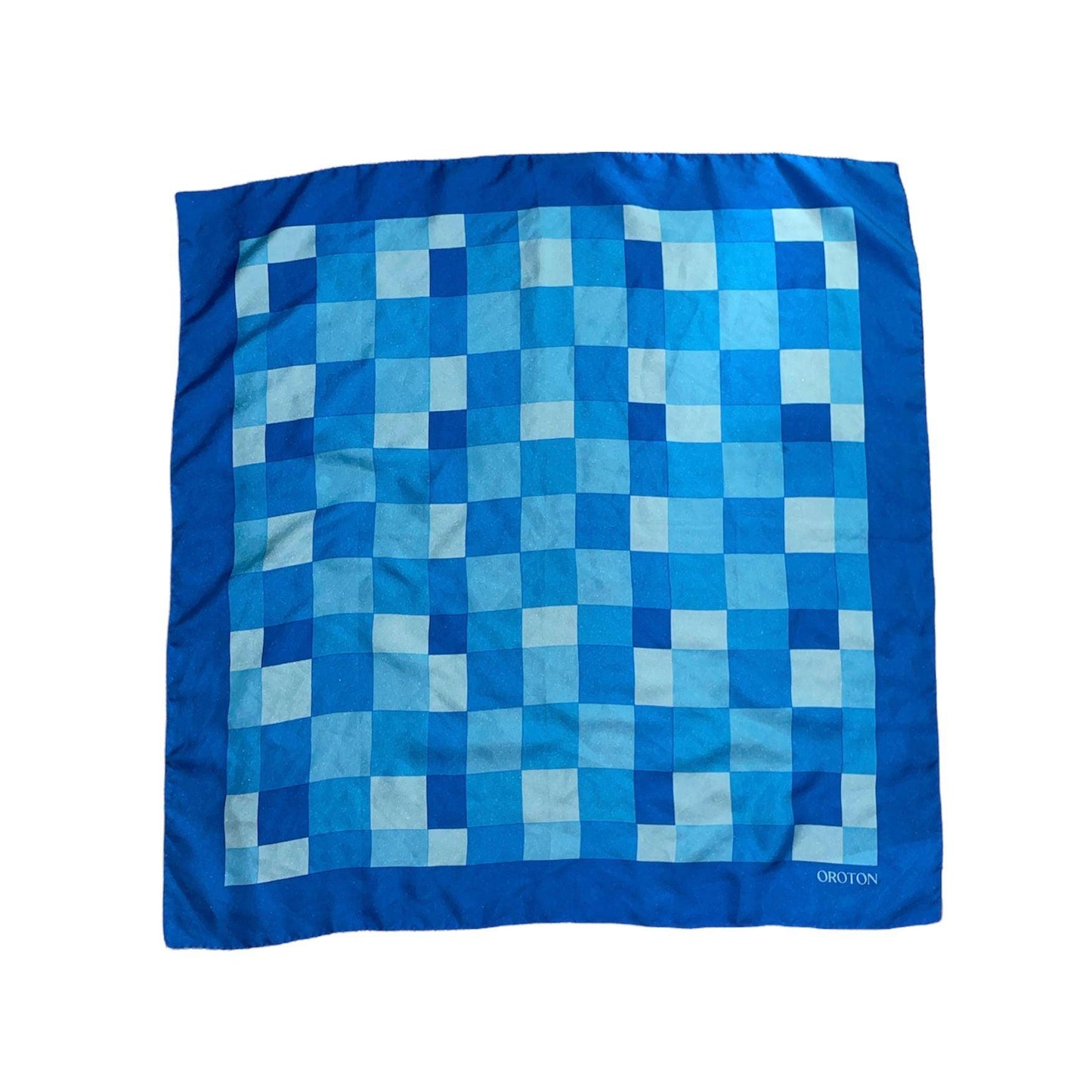 Vintage Scarf OROTON Blue Checkered - Fashion Aftermath