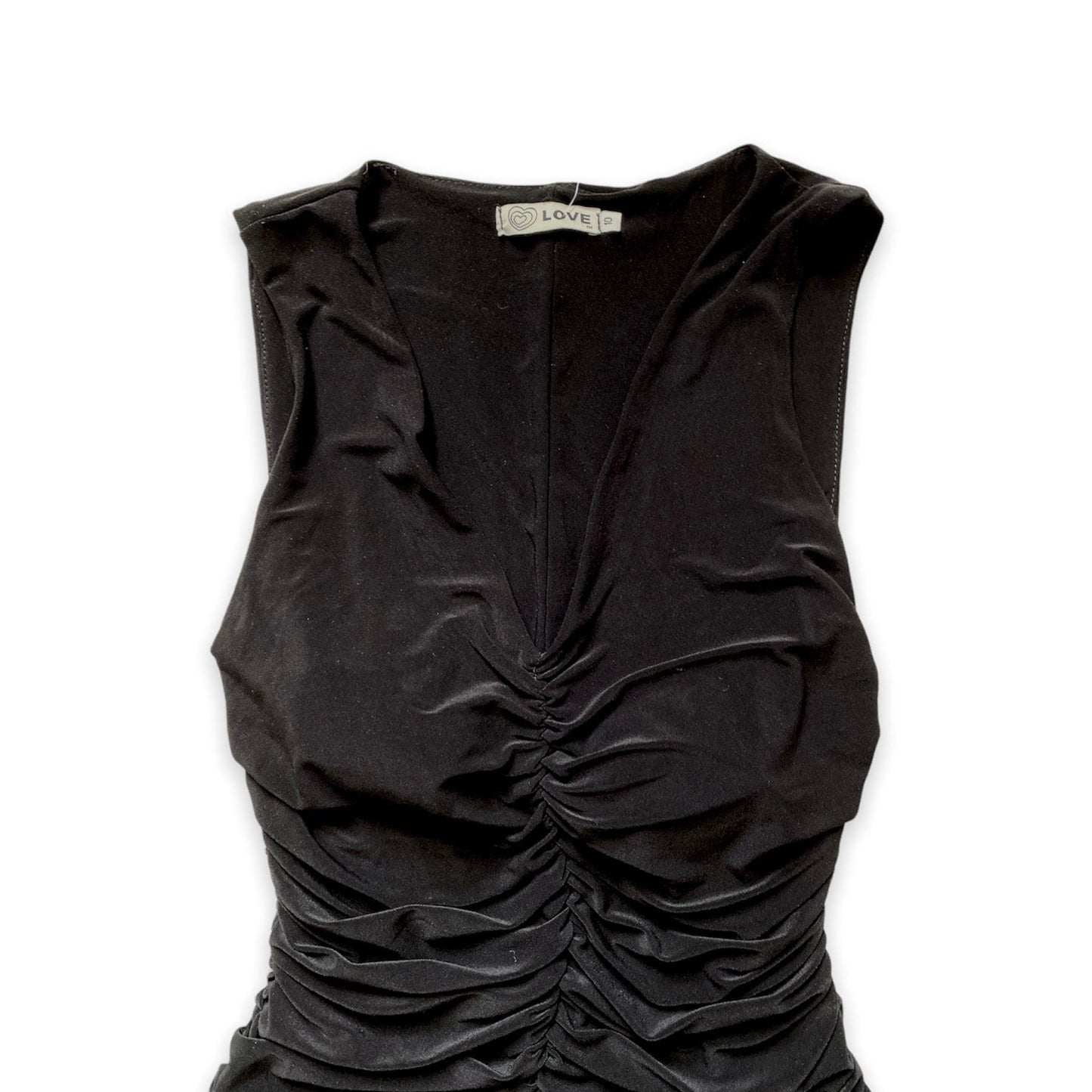 Black Dress Bodycon V-Neck Rushed (S) - Fashion Aftermath