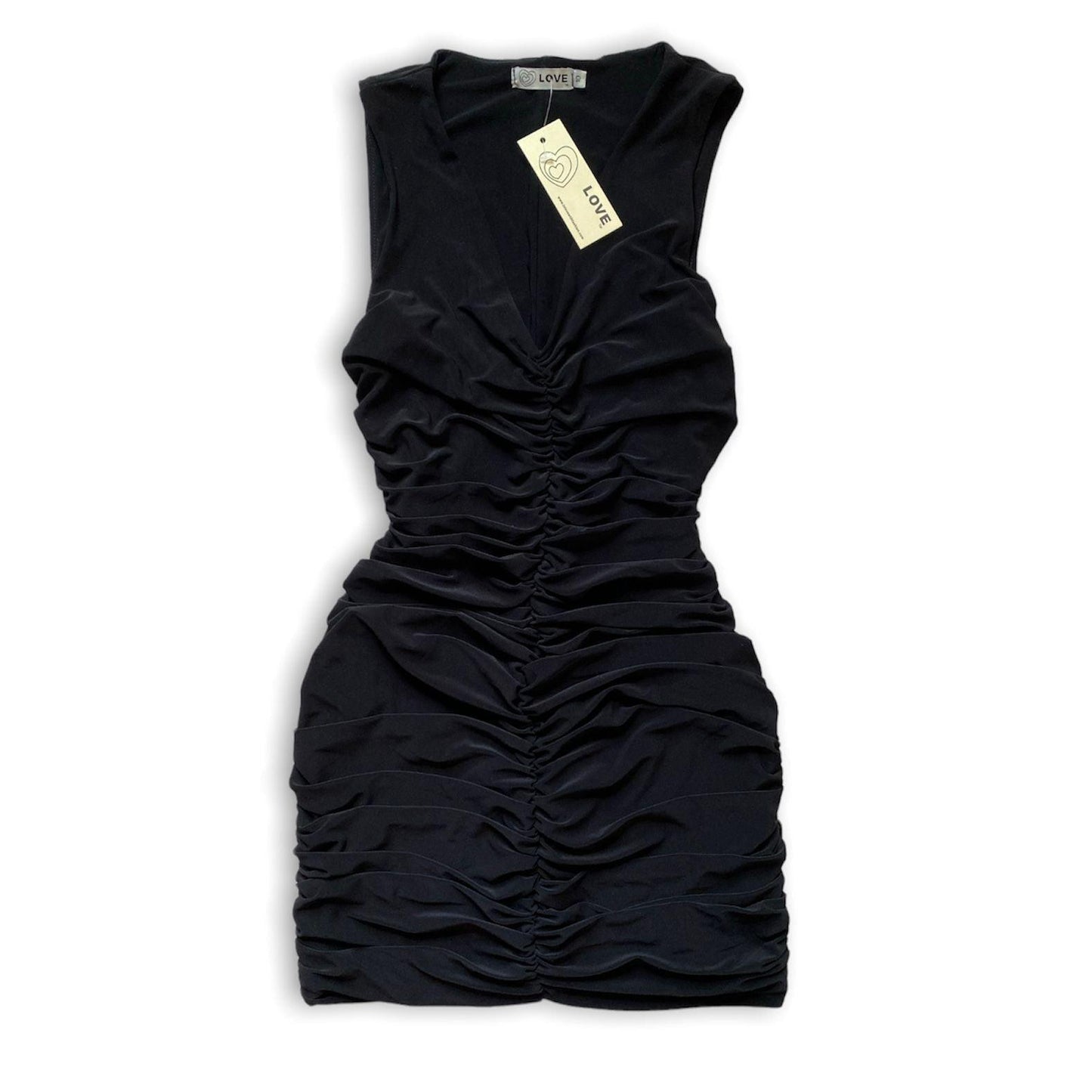 Black Dress Bodycon V-Neck Rushed (S) - Fashion Aftermath