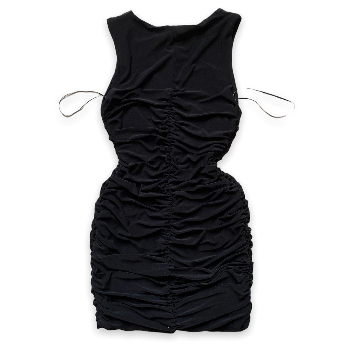Black Dress Bodycon V-Neck Rushed (S) - Fashion Aftermath