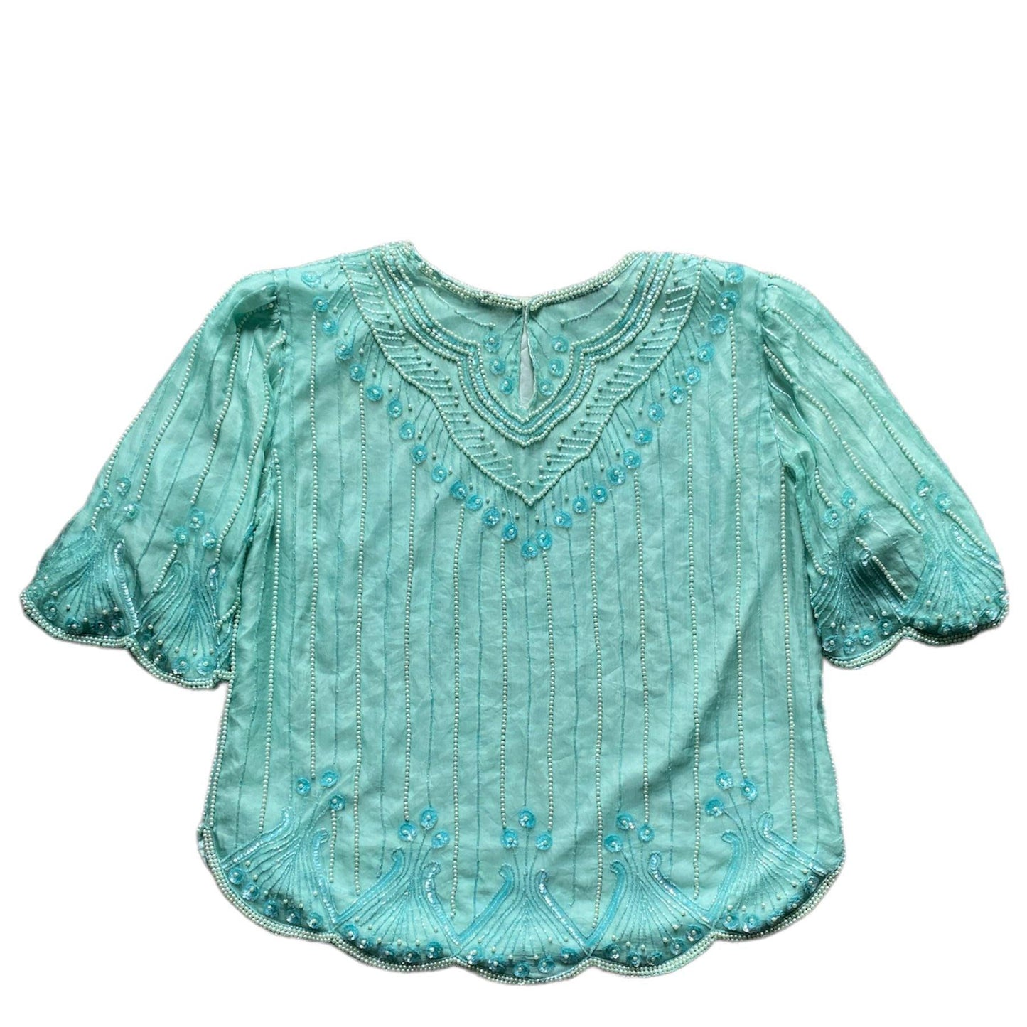 Sequined Top Silk Blouse by LA SCALA (XL) - Fashion Aftermath