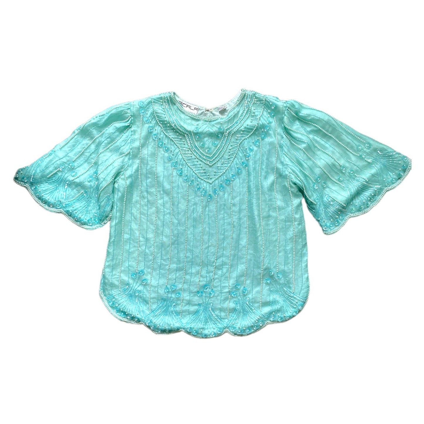 Sequined Top Silk Blouse by LA SCALA (XL) - Fashion Aftermath