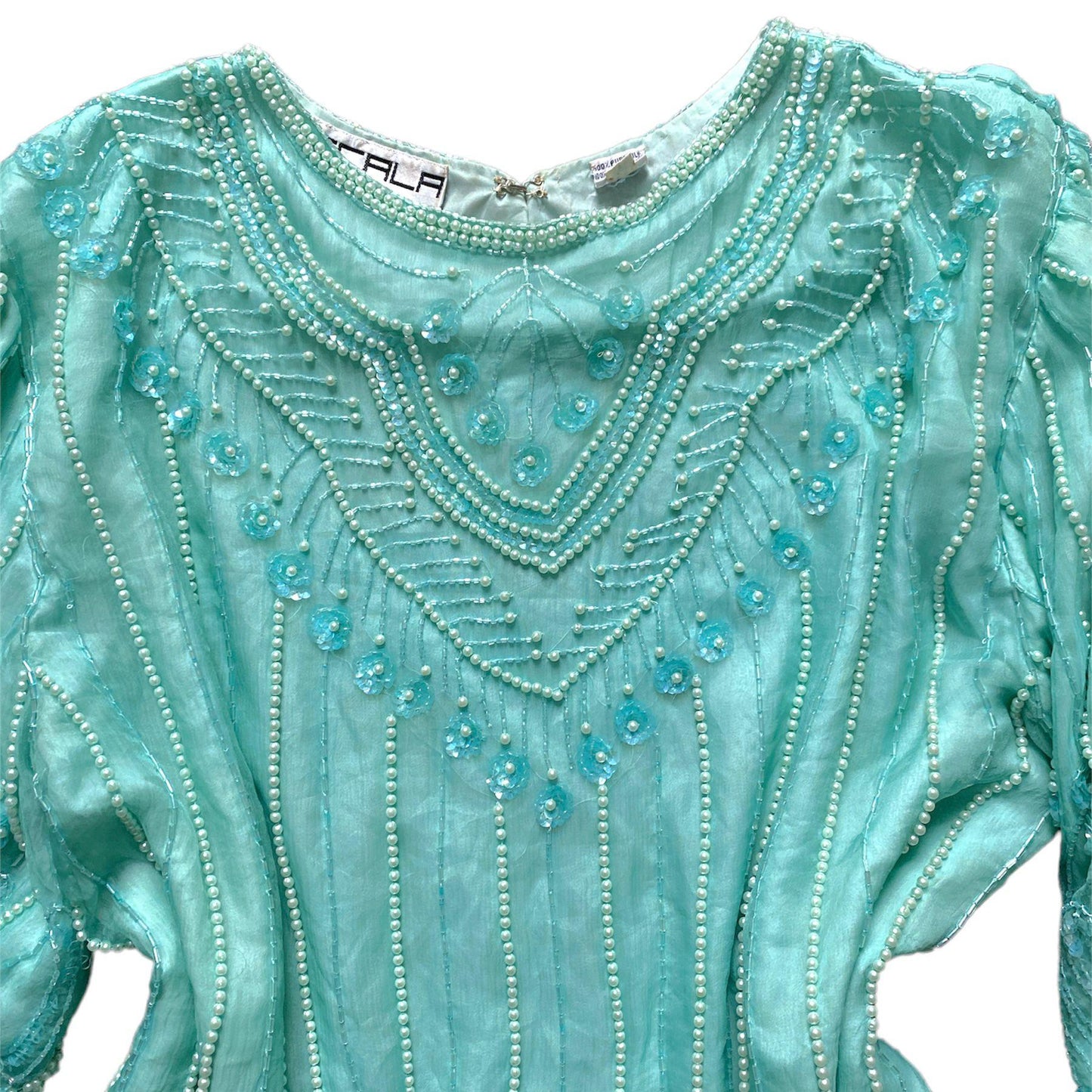 Sequined Top Silk Blouse by LA SCALA (XL) - Fashion Aftermath